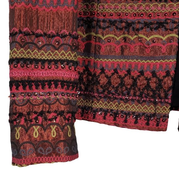 Chico's L Size 2 Jacket Blazer Embellished Beaded Sequins Embroidered Fitted - Picture 5 of 6